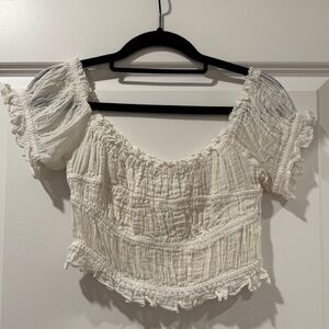 Free People White Textured Top